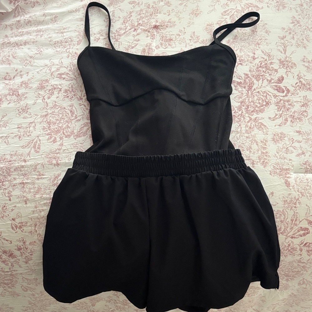 Black Spaghetti Strap Athletic Romper